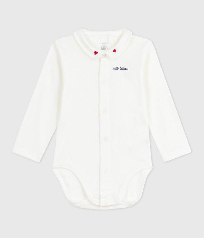 Babies' body with an embroidered collar and a message on the chest white/red