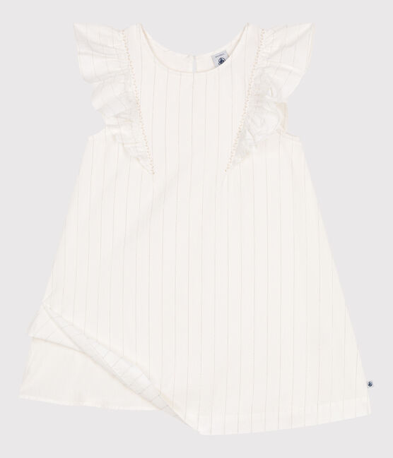 Children's short-sleeved cotton dress MARSHMALLOW white/ARGENT grey