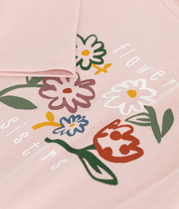 Little girls' long-sleeved rib knit T-shirt pink