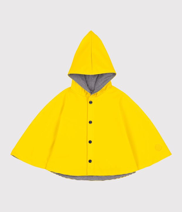 Baby rain cape in cotton and coated knit fabric yellow