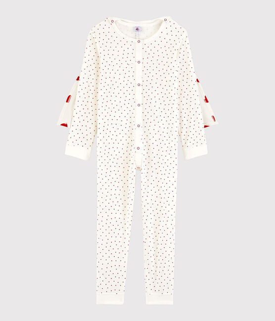 Girls' Superhero Fancy Dress Organic Cotton Jumpsuit MARSHMALLOW white/TERKUIT red