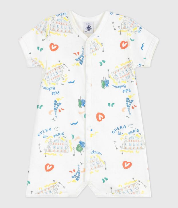 Babies' short Opera print cotton jumpsuit white/multicolor
