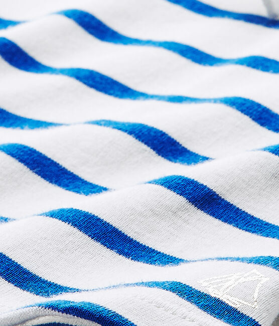 Baby girl's long-sleeved striped T-shirt MARSHMALLOW white/PERSE blue