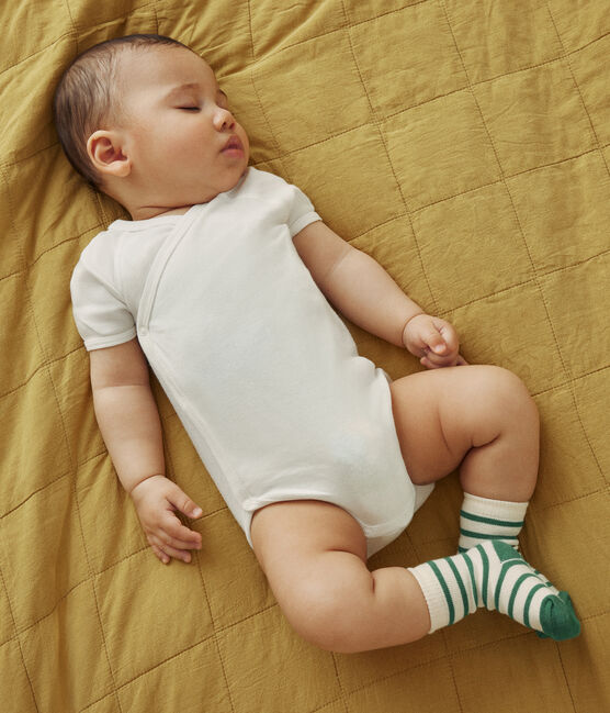 PACK OF 3 SHORT-SLEEVED WRAPOVER BABY BODYSUITS IN STRIPY COTTON variante 1