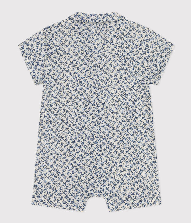 Babies' Short Cotton Gauze Playsuit Ecru/blue