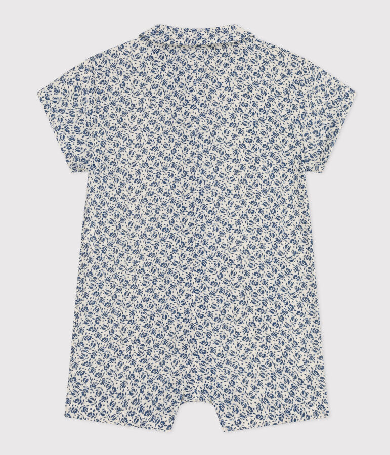Babies' Short Cotton Gauze Playsuit Ecru/blue