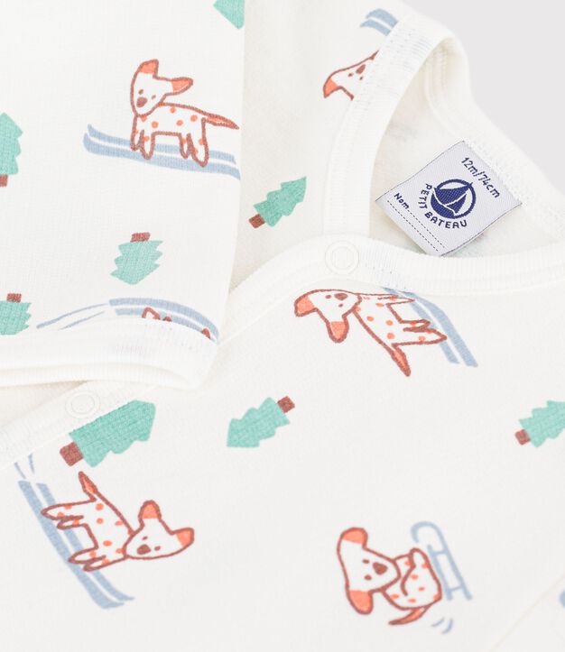 Babies' dog print fleece pyjamas white/multicolor