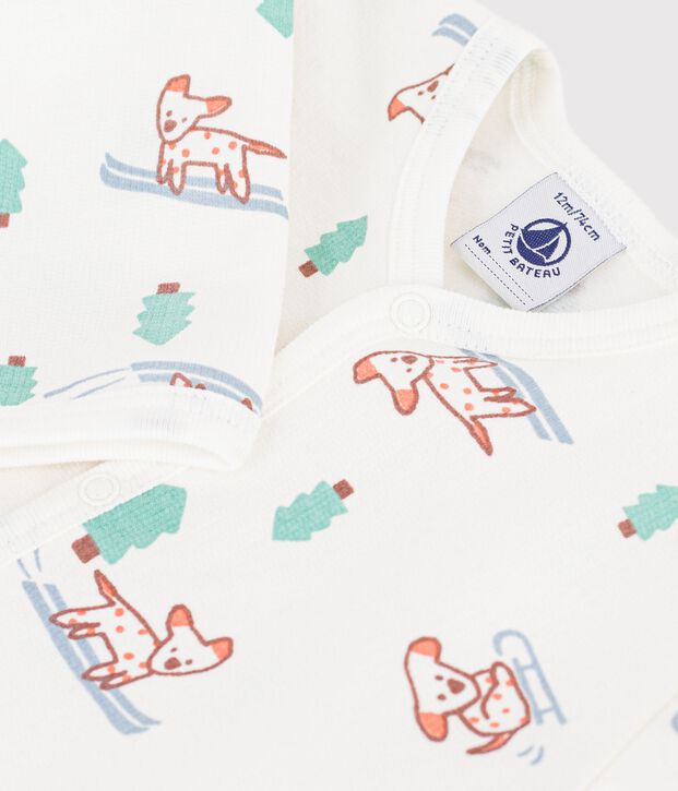 Babies' dog print fleece pyjamas white/multicolor