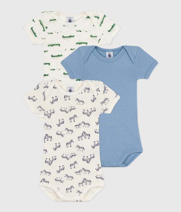 Pack of short-sleeved animal-themed cotton bodies for babies multicolor