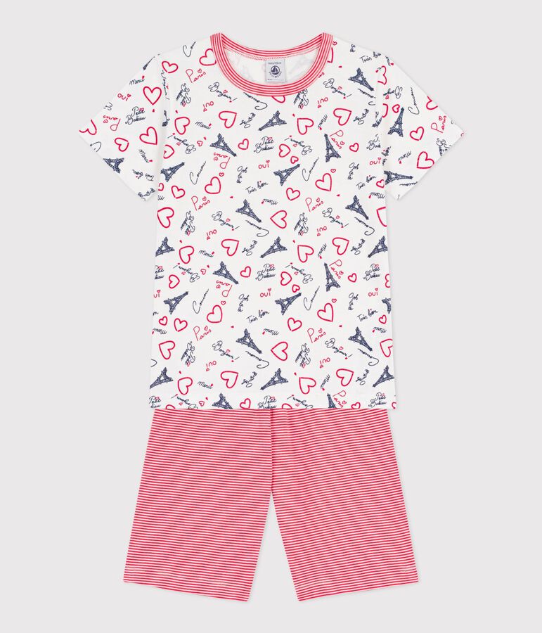 Children's long-length Paris print cotton short pyjamas MARSHMALLOW white/MULTICO white