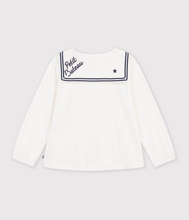 Children's long-sleeved plain cotton blouse with a collar white