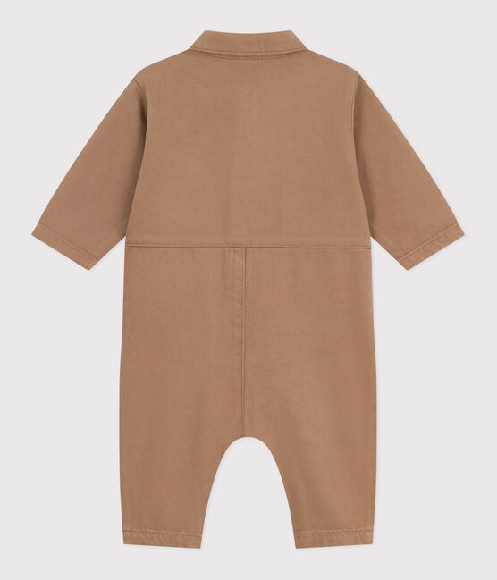 Babies' long, plain overall-style cotton playsuit ROCHE CLAIR beige