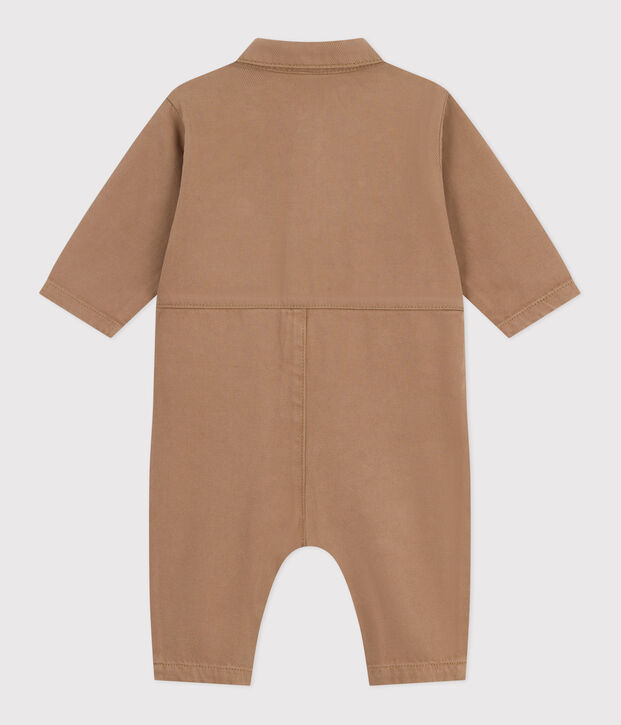 Babies' long, plain overall-style cotton playsuit beige