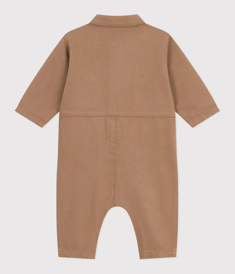 Babies' long, plain overall-style cotton playsuit beige