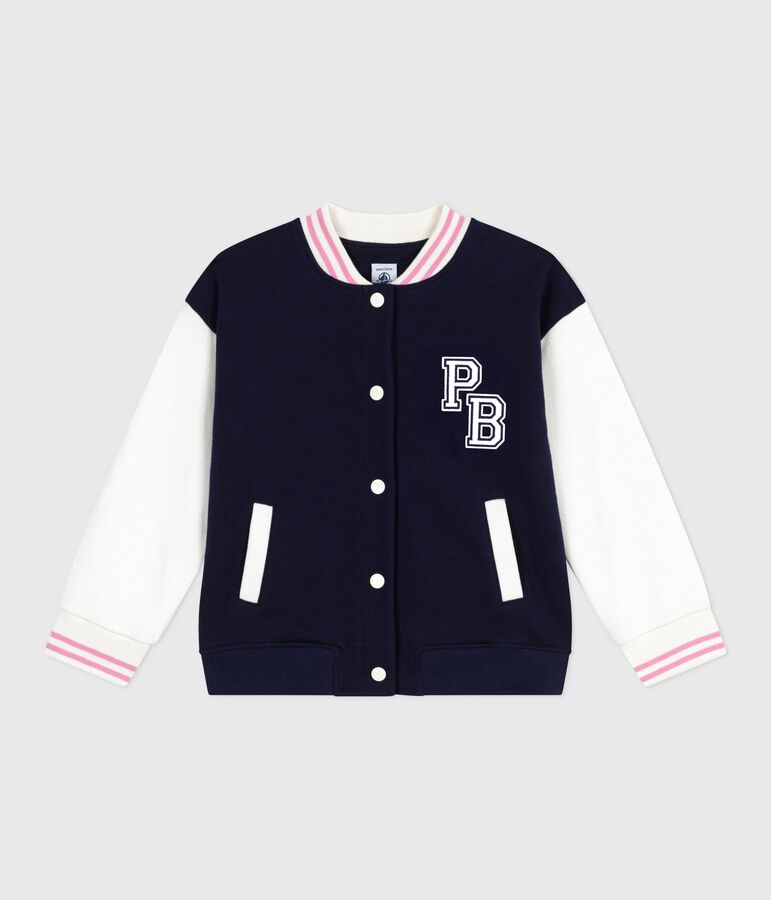 Children's varsity-style jacket in plain cotton blue