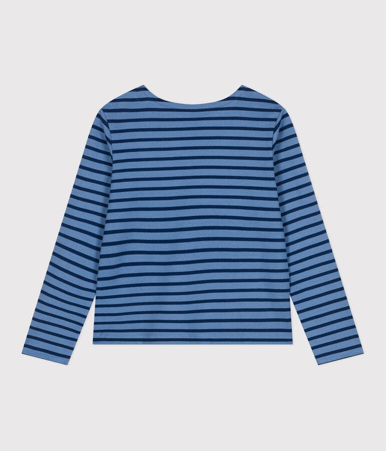 Women's Buttoned Cotton Breton Top BEACH blue/MEDIEVAL
