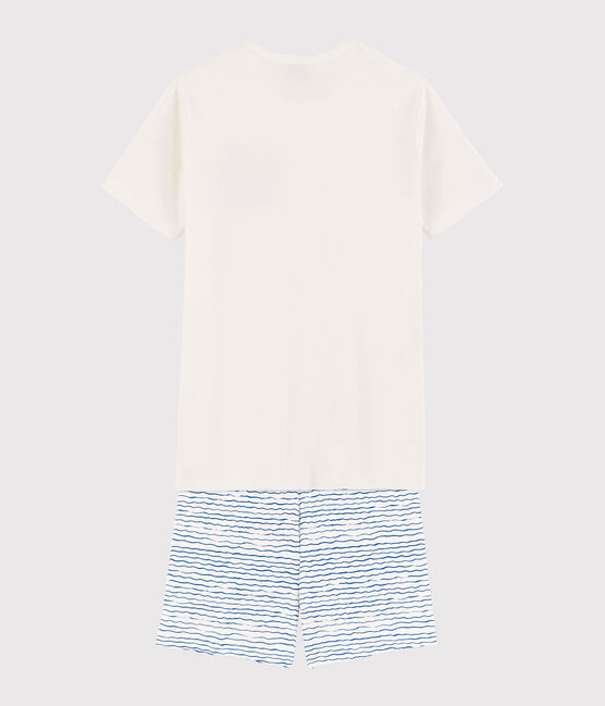 Unisex Blue and White Ribbed Short Pyjamas MARSHMALLOW white/COOL blue