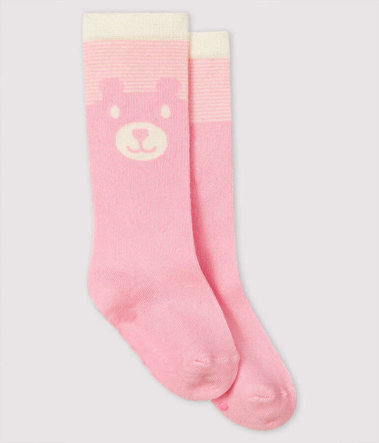 High-length baby socks pink/white