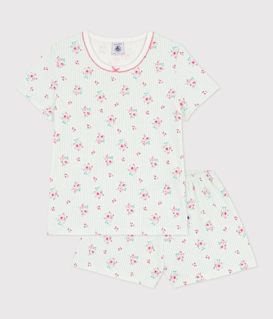 Children's floral print short cotton pyjamas MARSHMALLOW white/MULTICO white