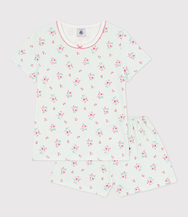 Children's floral print short cotton pyjamas white/multicolor
