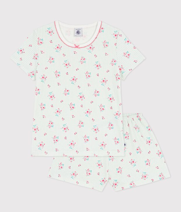 Children's floral print short cotton pyjamas white/multicolor