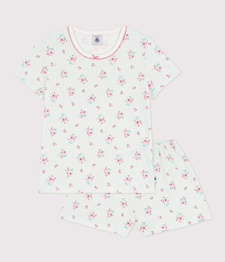 Children's floral print short cotton pyjamas white/multicolor