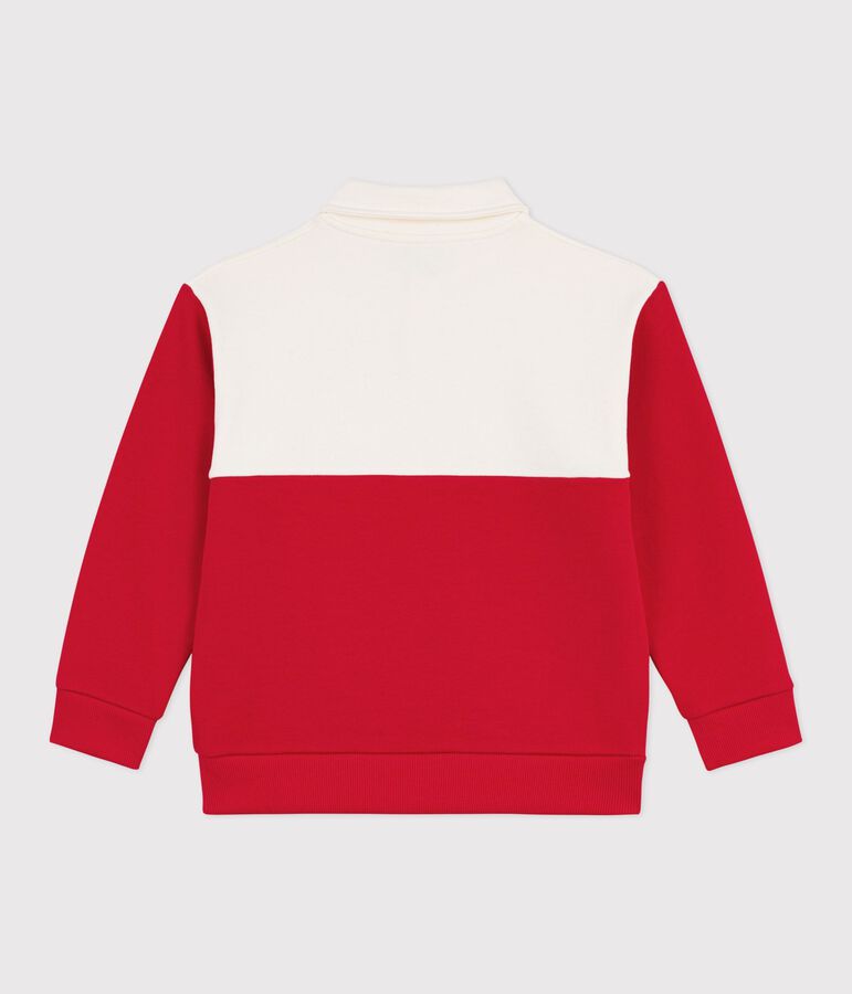 Children's polo-style cotton sweatshirt Ecru/red