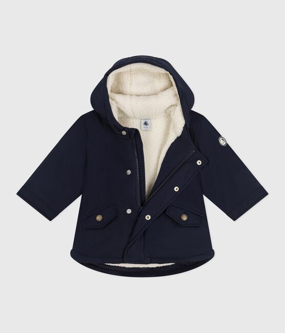 Babies' plain mid-length parka SMOKING blue
