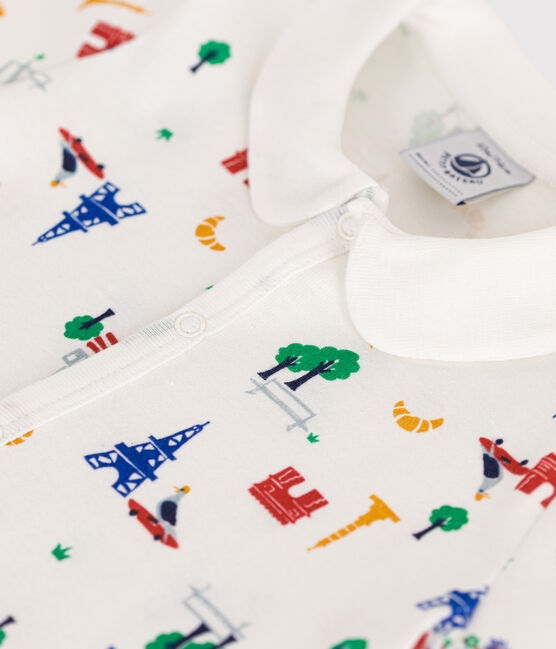 Babies' Short Cotton Playsuit MARSHMALLOW white/MULTICO white