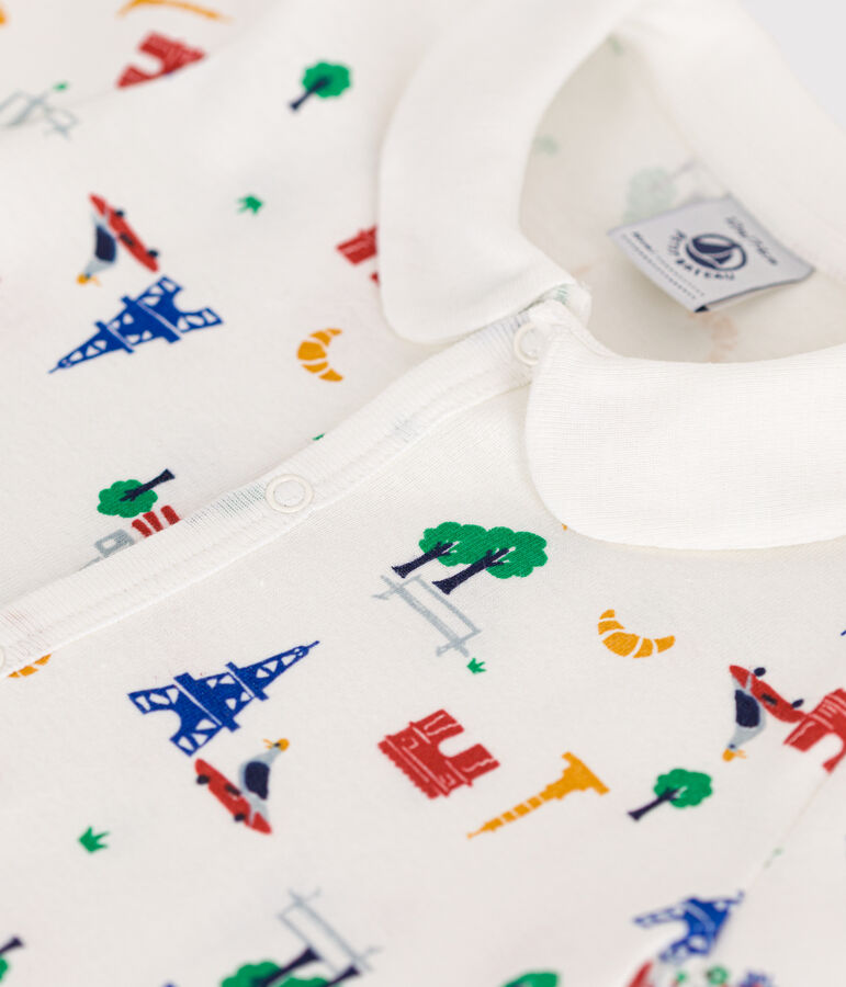 Babies' Short Cotton Playsuit MARSHMALLOW white/MULTICO white