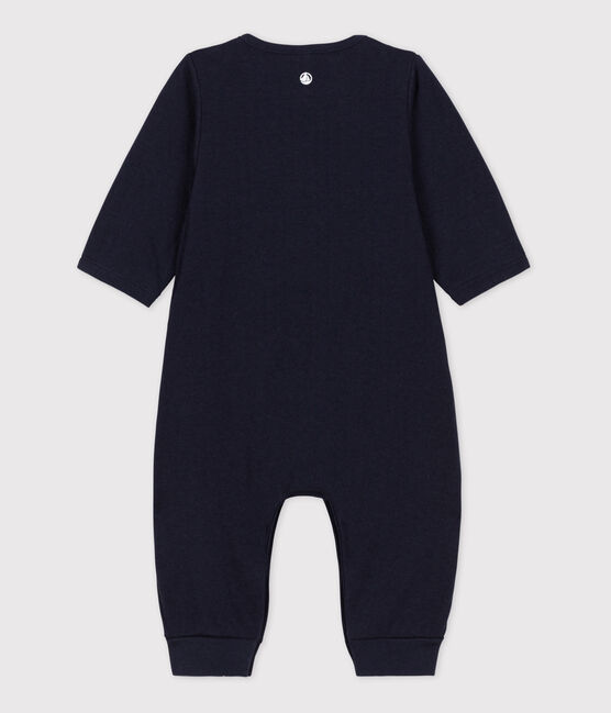 Babies' Plain Organic Tube Knit Long Playsuit SMOKING blue