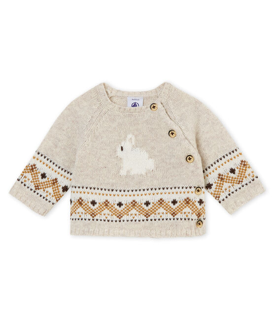 Baby boy's cardigan in knit jacquard CREAMY CHINE beige