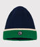 Children's knitted beanie hat lined in polar fleece MEDIEVAL blue/MULTICO white