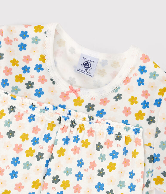 Girls' Glow-In-The-Dark Floral Short Cotton Pyjamas MARSHMALLOW white/MULTICO white