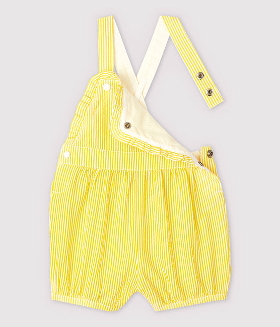 Baby Girls' Stripy Seersucker Dungaree Shorts SHINE yellow/MARSHMALLOW white