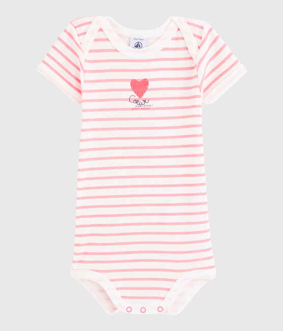 Baby Girls' Short-Sleeved Bodysuit MARSHMALLOW white/GRETEL pink