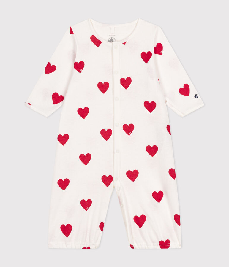 Babies' Heart Design Cotton Jumpsuit/Sleeping Bag white/red