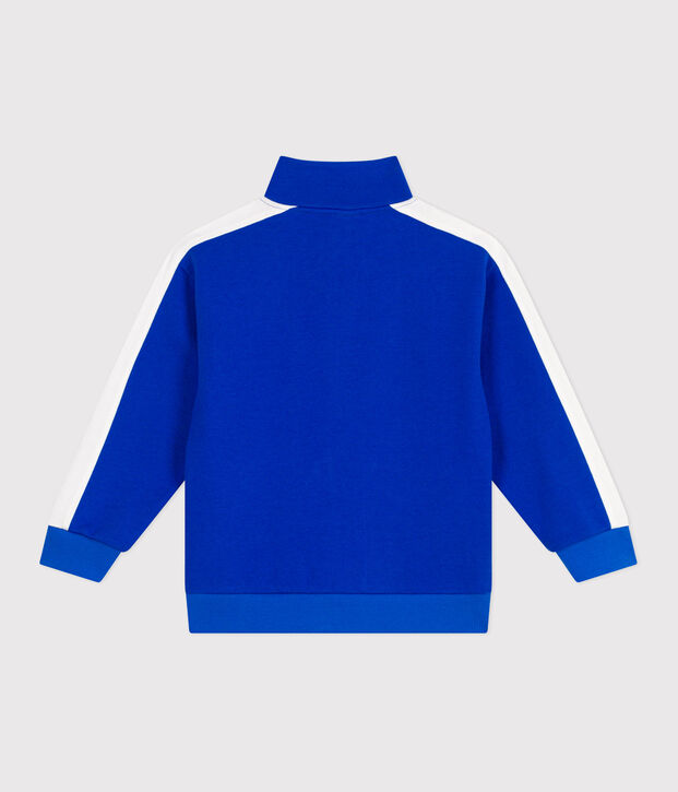 Children's zipped stand-up collar sweatshirt in plain cotton blue