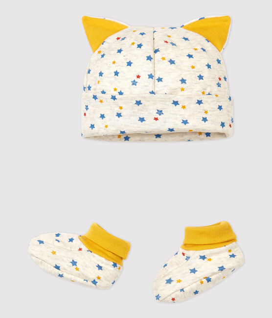 Baby Boys' Wool and Organic Cotton Bonnet and Bootees Set MONTELIMAR beige/MULTICO white