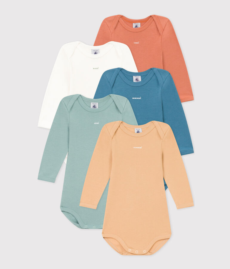 Babies' Plain Long-Sleeved Cotton Bodysuits - 5-Pack multicolor