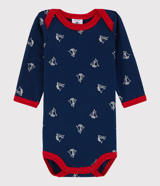 Baby Boys' Long-Sleeved Bodysuit MEDIEVAL blue/MARSHMALLOW white