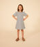 Girls' Stripy Short-Sleeved Cotton Dress AVALANCHE white/SMOKING blue