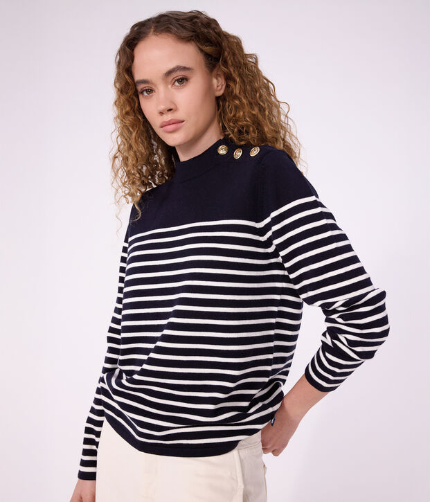 Women's nautical-inspired striped jumper in wool and cotton blue/white