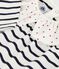 Babies' long-sleeved cotton blouse with Breton stripes and hearts on the collar MARSHMALLOW white/SMOKING blue