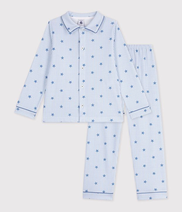 Children's buttoned star printed cotton pyjamas white/multicolor