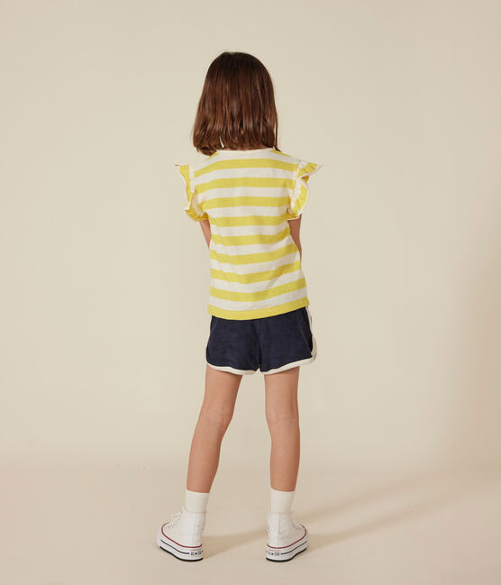 Girls' Stripy Slub Jersey T-shirt NECTAR yellow/AVALANCHE