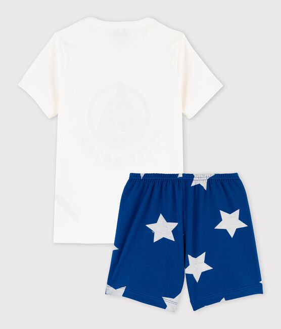 Boys' Cotton Short Pyjamas with Logo MARSHMALLOW white/MAJOR blue