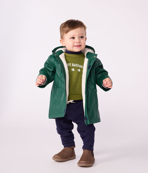 Babies' warm sherpa-lined raincoat green