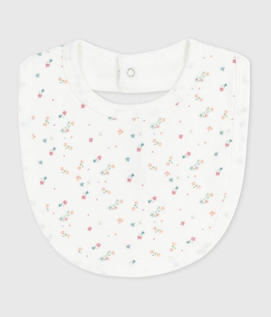 Newborn babies' floral-print cotton bib MARSHMALLOW white/MULTICO white
