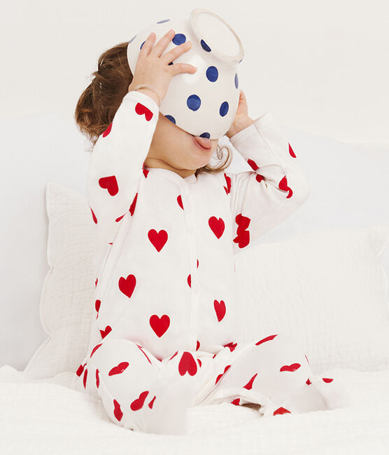 Baby Girls' Fleece Sleepsuit MARSHMALLOW white/TERKUIT red